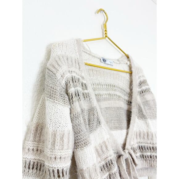 Zara Beige Knit Wrap Cropped Sweater Top Size Small 6771/005 Bohemian Chic - Picture 7 of 12